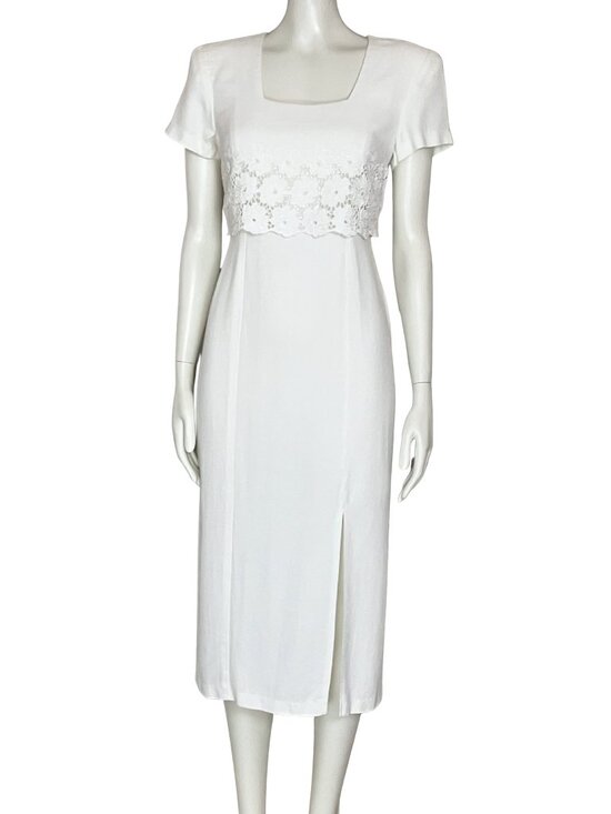 Vintage Dresses & Skirts - Vintage 90s White Midi Dress Lace Medium 8 Cottagecore Minimalist Casual Summer